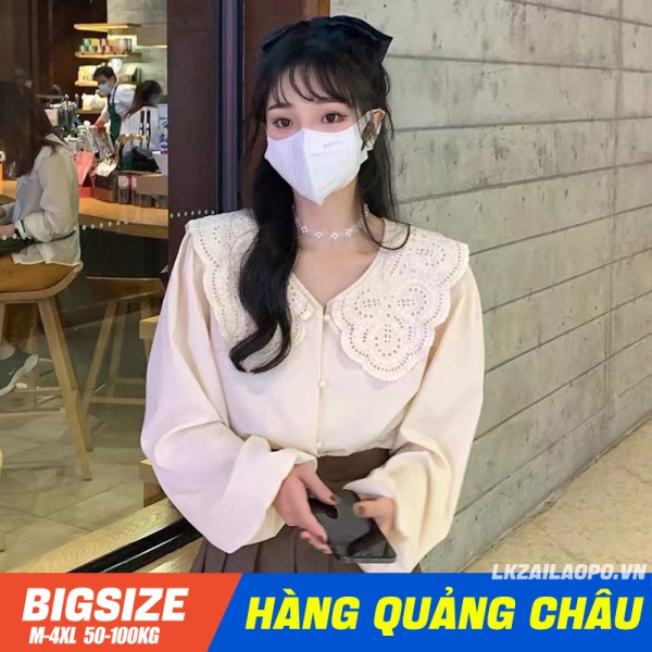 BIGSIZE Nữ (45-100kg) Áo sơ mi dài tay cổ búp bê xinh xắn dành cho nữ - Áo kiểu đẹp cá tính mùa thu Hàn Quốc - cho người mập béo