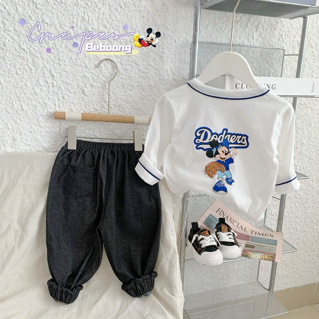 _Bộ cotton cadigan quần giả jean cho bé 9 đến 23kg