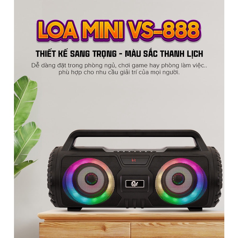 Loa Vi Tính Mini VS-888, Kết Nối Bluetooth, Hiệu ứng đèn LED đổi màu, Âm Thanh tuyệt đỉnh công suất lớn