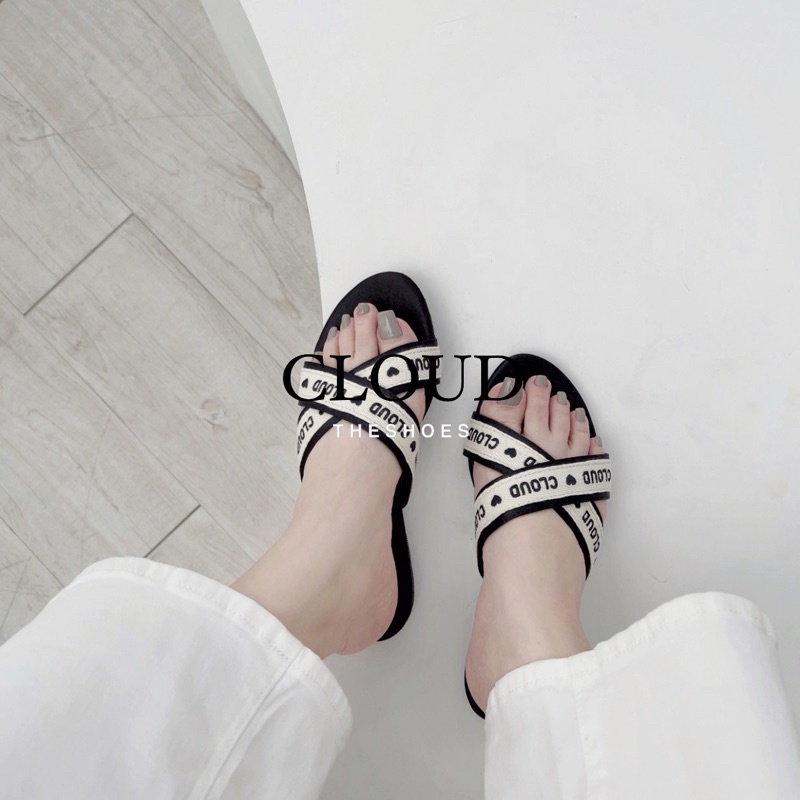 Dép bệt nữ mũi tròn quai ruy băng – Cloud The Shoes