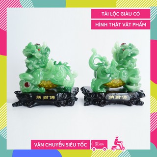 Cặp tượng Tỳ Hưu xanh bụng trứng dâng tài lộc phong thủy lộc phát - Cao 17cm kèm hướng dẫn khai quang