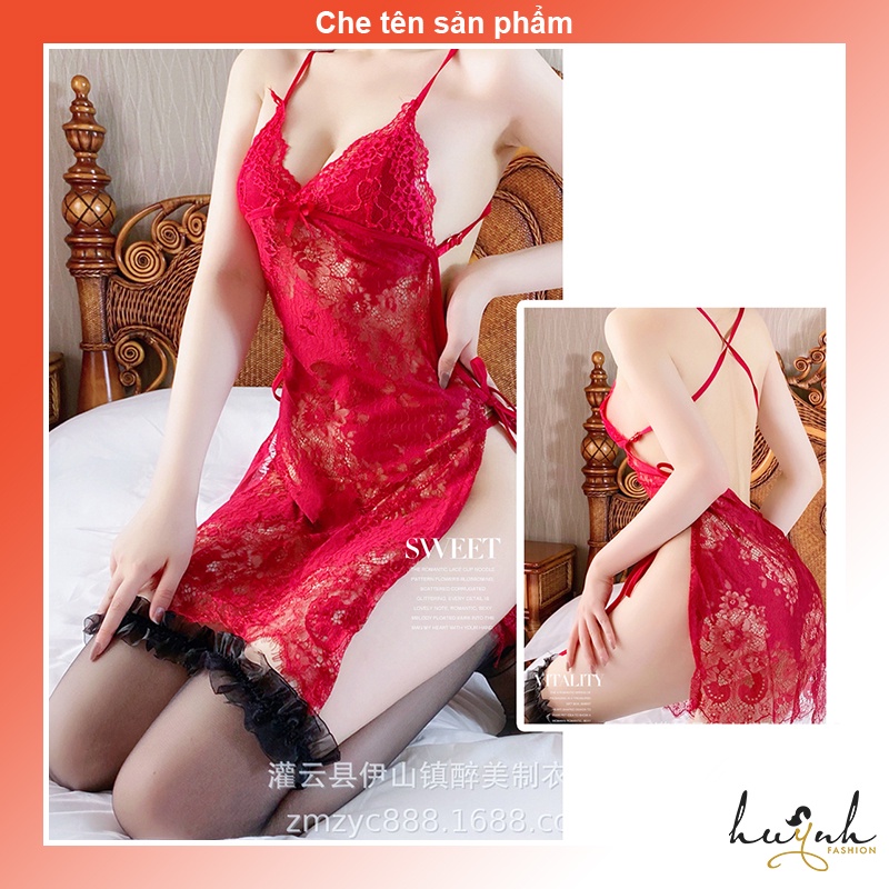 Váy ngủ hai dây ren hở lưng sexy gợi cảm - N83