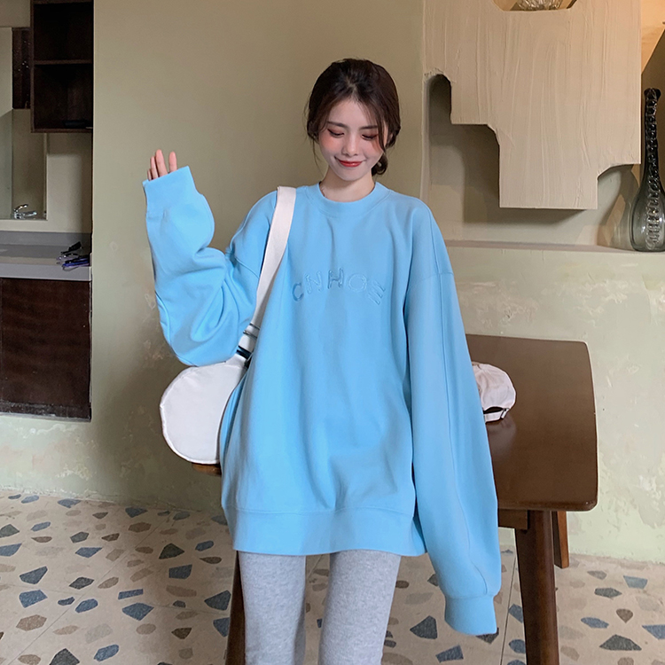 Áo Sweater Dáng Rộng In Chữ Phong Cách Hàn Quốc Năng Động Cho Nữ