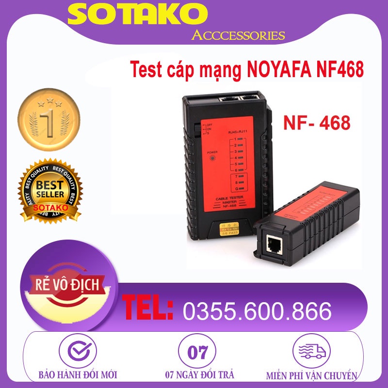 Miễn phí Pin 9v - Bộ test cáp mạng NOYAFA NF468, Test cáp mạng RJ45, RJ11, Loại tốt.