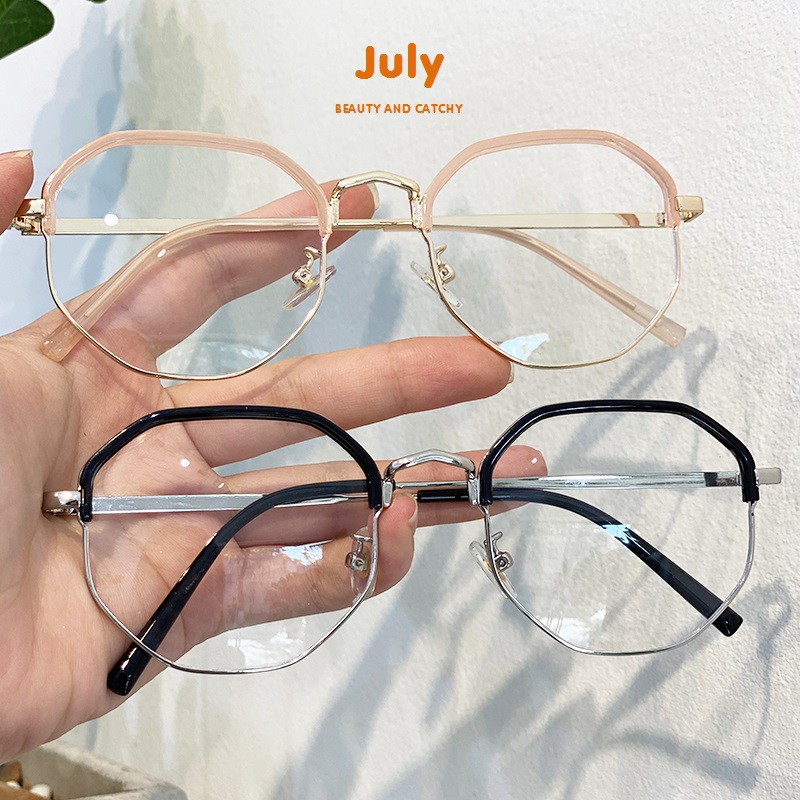 Gọng Kính Cận Nam Nữ JULY Kính Giả Cận Clubmaster Mắt Vuông Nhiều Trong Suốt, Đen, Vàng Hồng Thời Trang Hàn Quốc