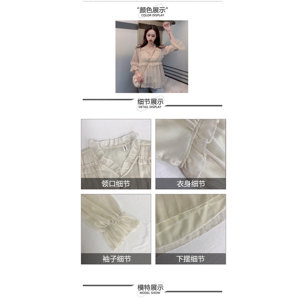 Áo Voan Dài Tay Với Thiết Kế Cổ Chữ V Xinh Xắn Dành Cho Nữ