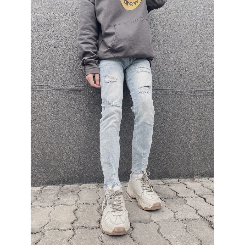 Quần jean nam chất bò rách gối màu xanh nhạt phong cách Hàn Quốc cực đẹp Trendy [#1979] | BigBuy360 - bigbuy360.vn
