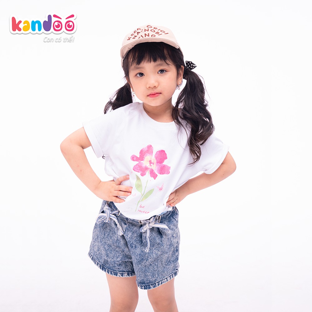 Áo T-shirt bé gái KANDOO màu trắng, chất liệu 100% cotton cao cấp mềm mịn, thoáng mát - Mã DG16TS05