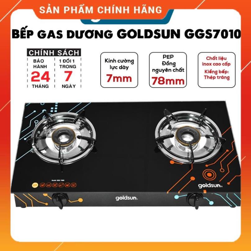 Bếp Gas dương đôi Goldsun GGS7010 - Mặt kính cường lực dày, hệ thống đánh lửa Magneto, pep đồng nguyên chất