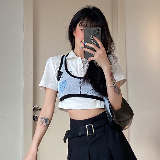 Set Áo Hai Dây + Áo Khoác Dệt Kim Dáng Ngắn Phong Cách Hàn Quốc Cho Nữ