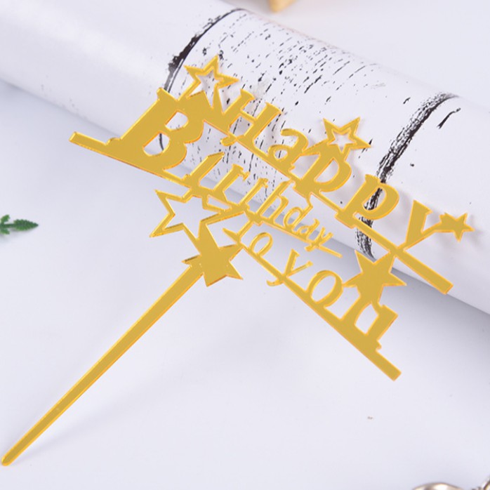 Thẻ cắm meka chữ Happy BirthdayToYou trang trí bánh sinh nhật, mica trang trí