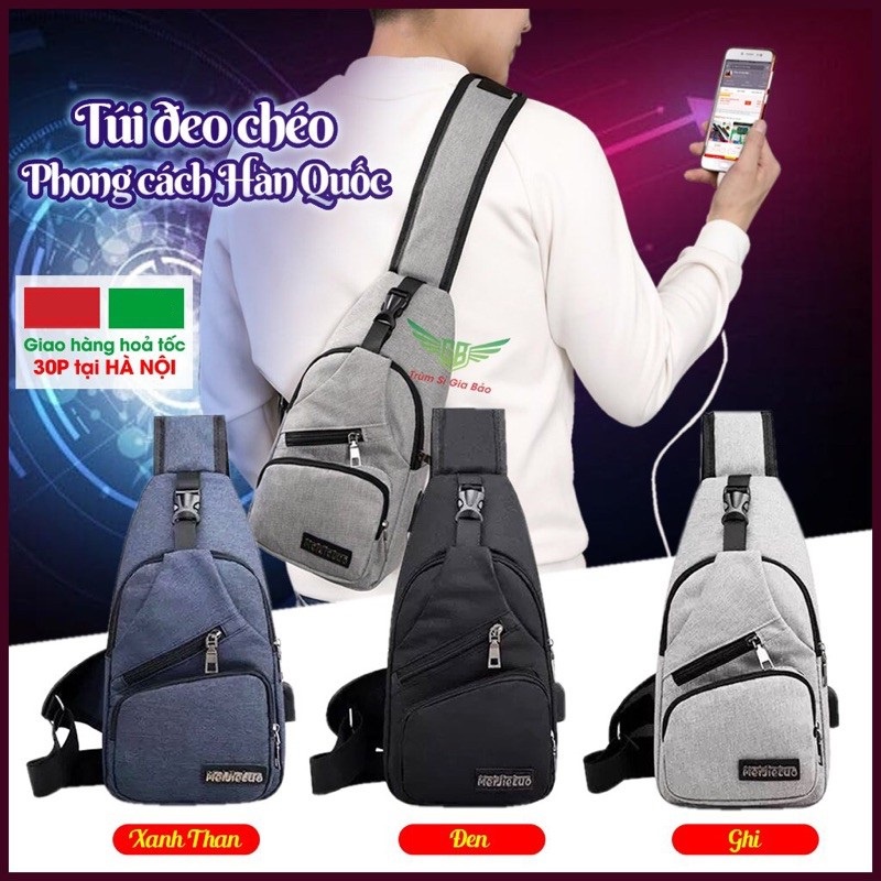 Túi đeo chéo nam nữ unisex đi chơi , túi đeo vai vải canvas - vải dù thời trang Hàn Quốc nhiều ngăn tiện dụng