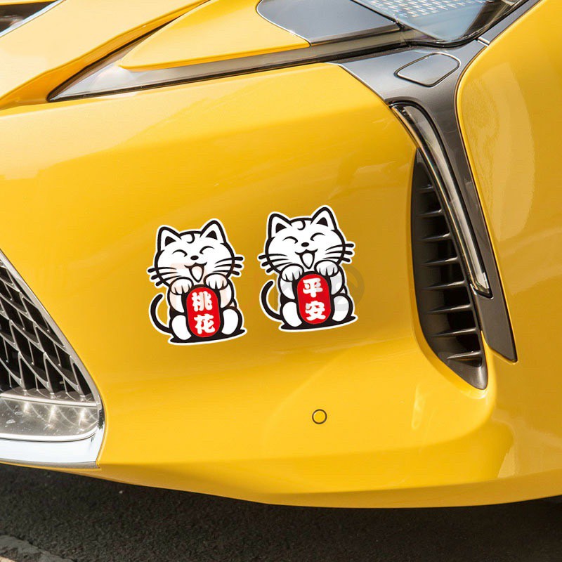 Bộ tem dán, decal hình mèo chiêu tài trang trí ô tô