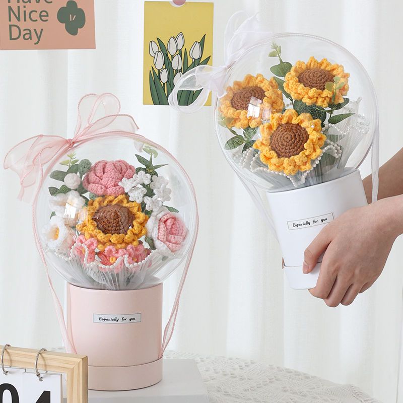 [Không Hoàn Thiện Sản Phẩm] Hộp Quà Tặng Valentine Bằng Len Dệt Kim Cotton Sữa Hoa Hướng Dương Ôm Dáng Hoa Hồng Cho Nữ