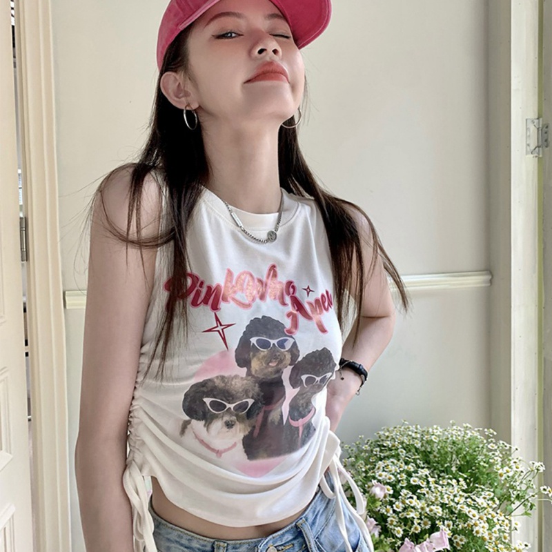 Áo Thun Sát Nách Kiểu Dây Rút Họa Tiết Hoạt Hình Thời Trang Mùa Hè Cho Nữ