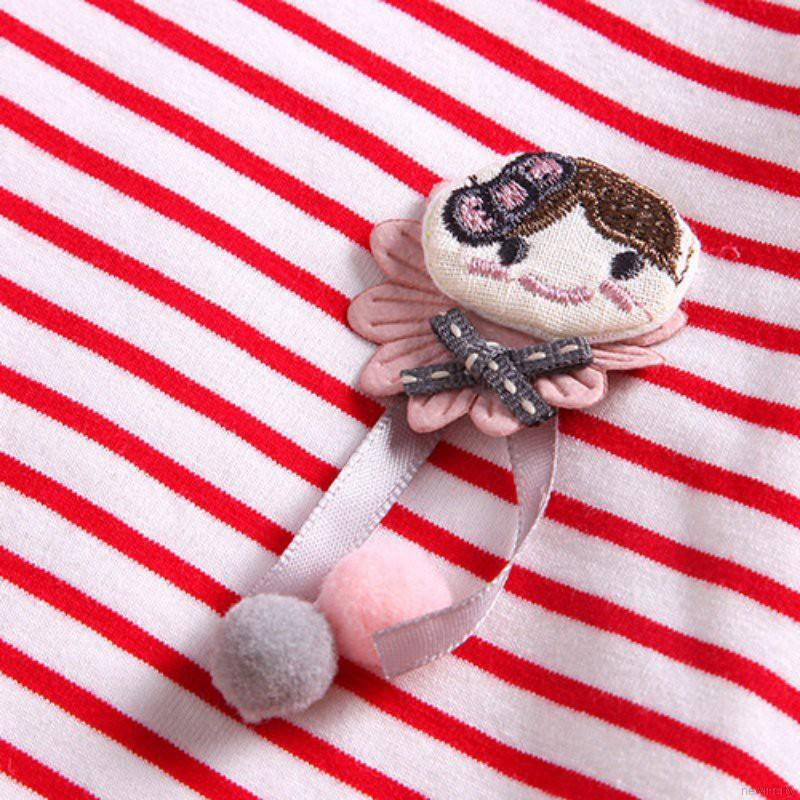 Áo thun bé gái thiết kế tay dài họa tiết kẻ sọc