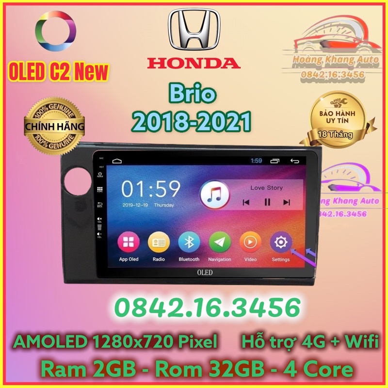 Màn hình Android OLED C2 New theo xe Honda Brio 2019 - 2021, 9 inch kèm dưỡng và jack zin theo xe