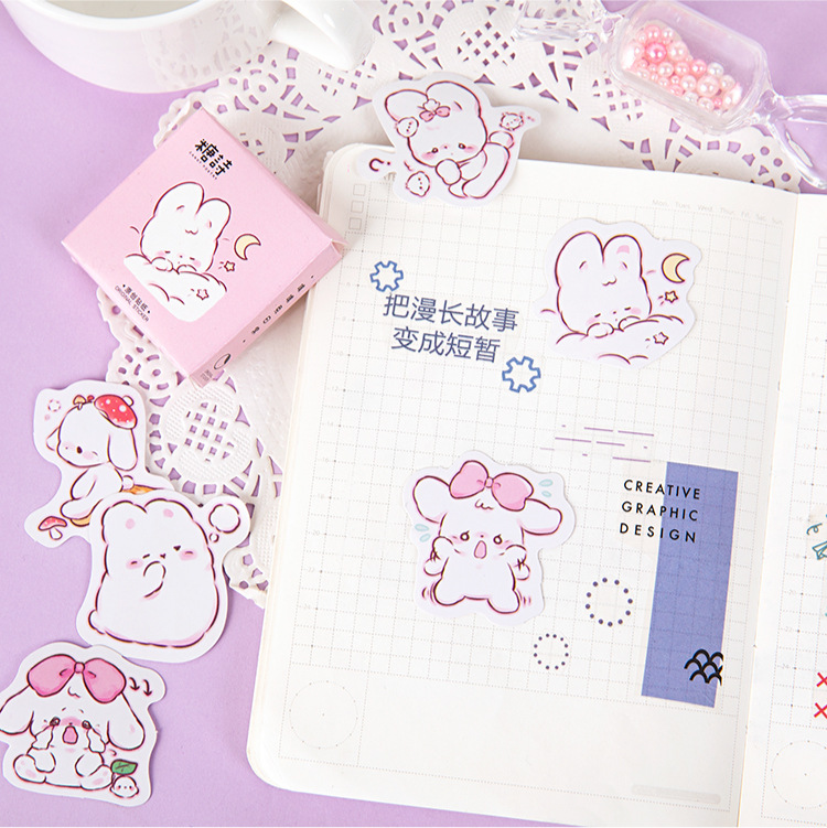 Set 45 tờ nhãn dán trang trí hình thỏ dễ thương
