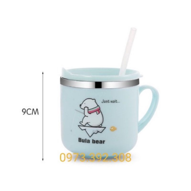 Cốc Uống Nước Giữ Nhiệt Inox,Có Tay Cầm Kèm Ống Hút Cho Bé 250ML