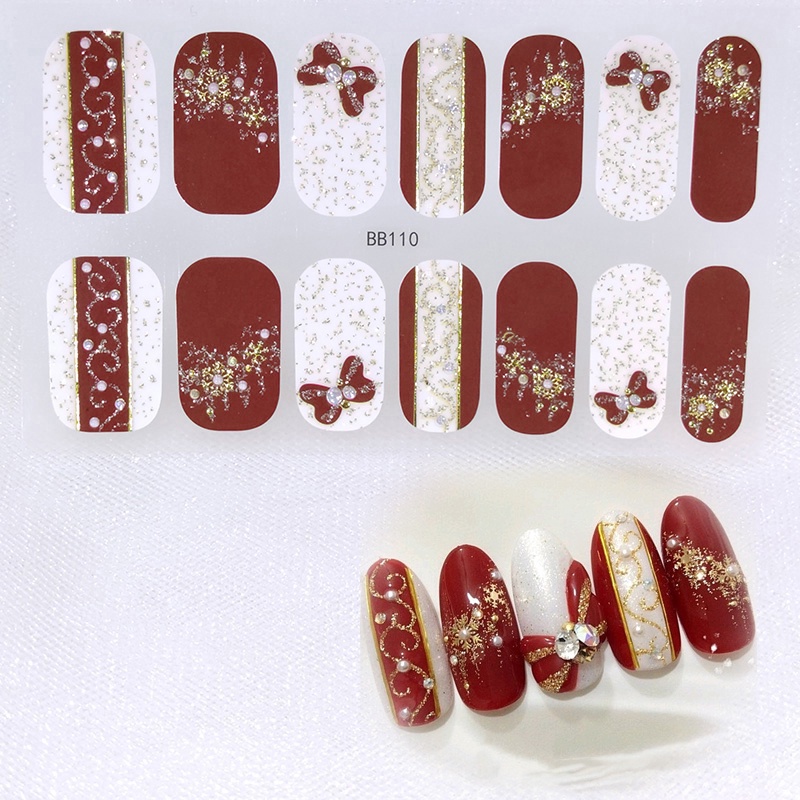 [Hàng mới về] Miếng dán móng tay màu gradient họa tiết 3D đính kim cương giả sang trọng Bb107-Bb124 DIY