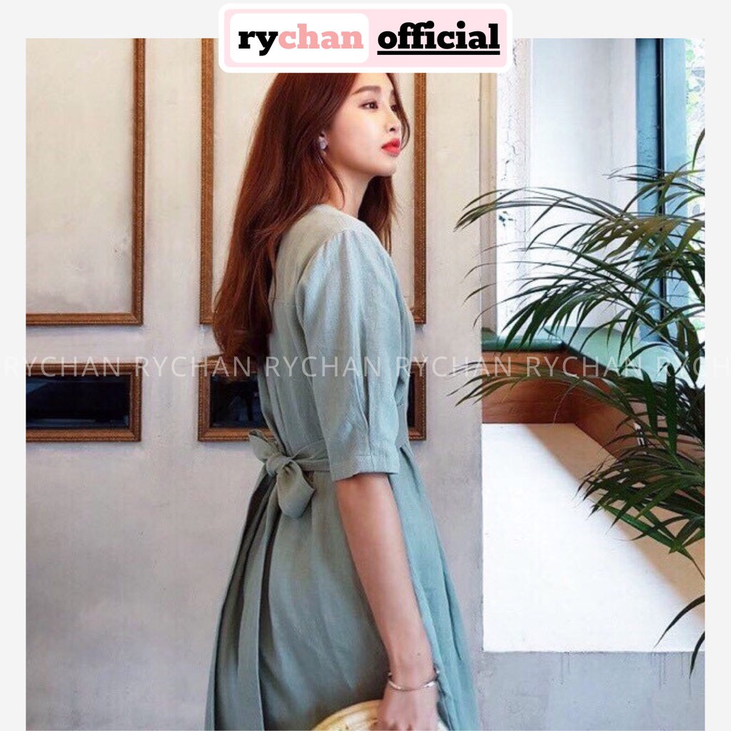 [ẢNH THẬT CUỐI] DX622 - Đầm Xòe Xanh Mint Phối Nơ Lưng