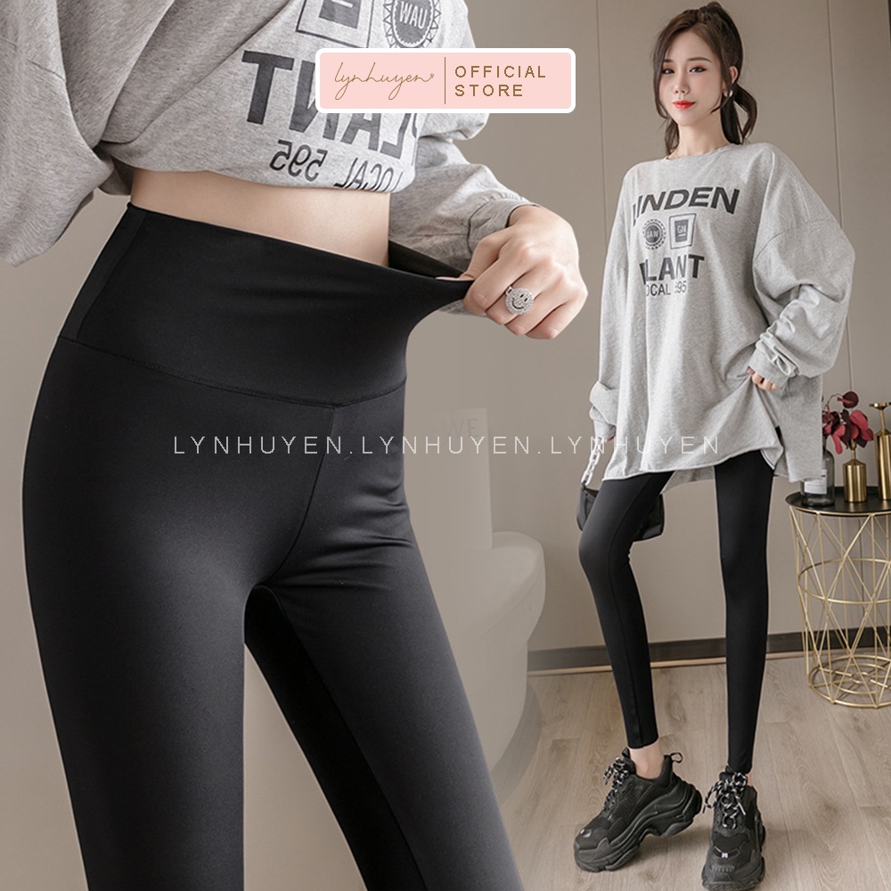 Quần Legging Nữ Dài Nâng Mông Cạp Cao Thun Lạnh Lynhuyen - Màu Đen - Q010