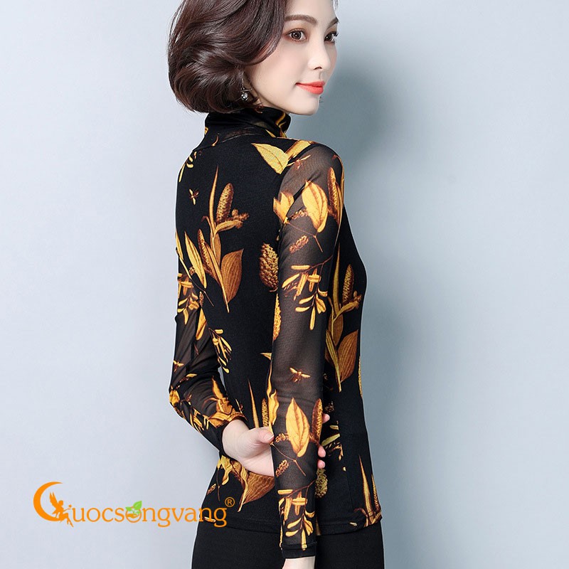 Áo thun lưới in lá vàng áo kiểu cổ lọ GLA244 Cuocsongvang