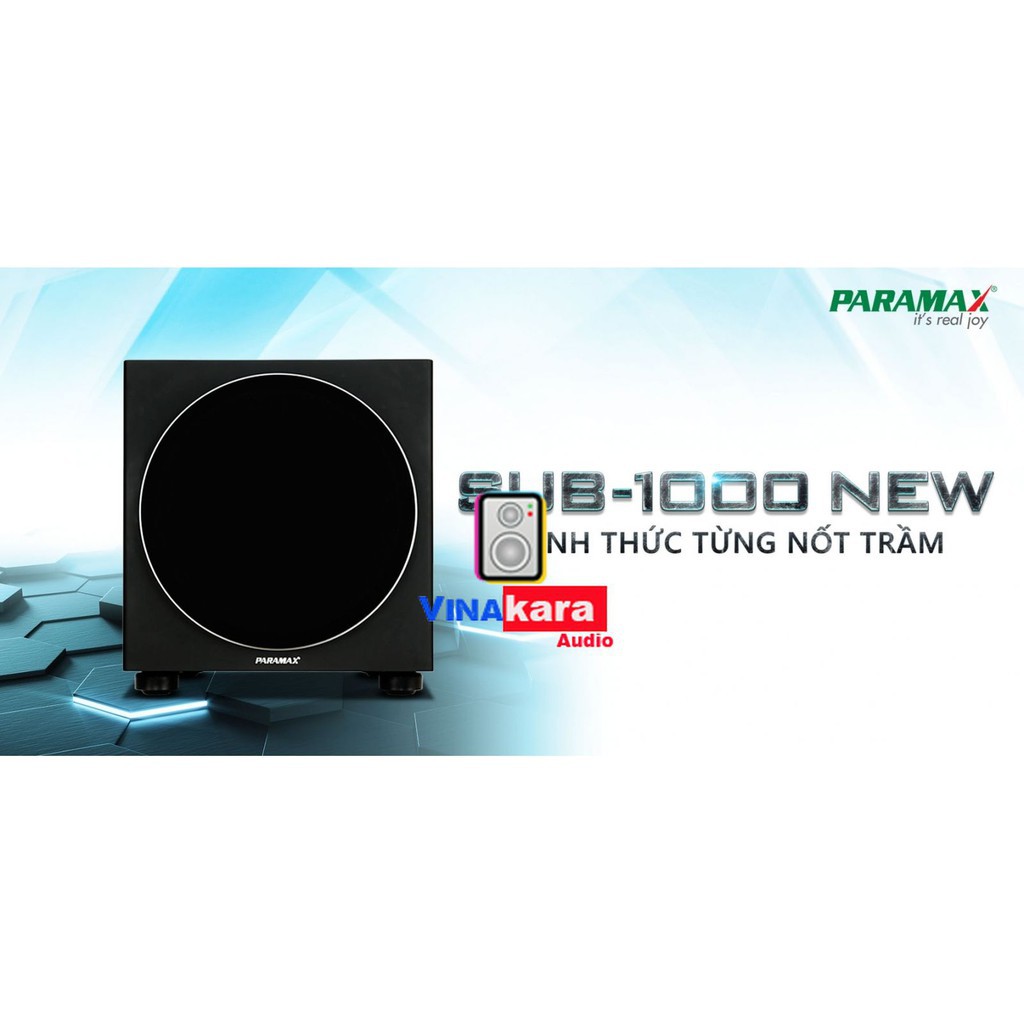 Loa sub điện Paramax 1000-New bass 30cm, phù hợp < 30m2, hàng chính hãng, BH 5 năm - Tặng dây kết nối - Hàng chất lượng