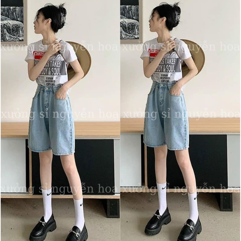 Quần Jean Lửng Ngố Cạp Cao Ống Rộng Tôn Dáng Phong Cách Trẻ trung Năng Động Xưởng Sỉ Nguyễn Hoa