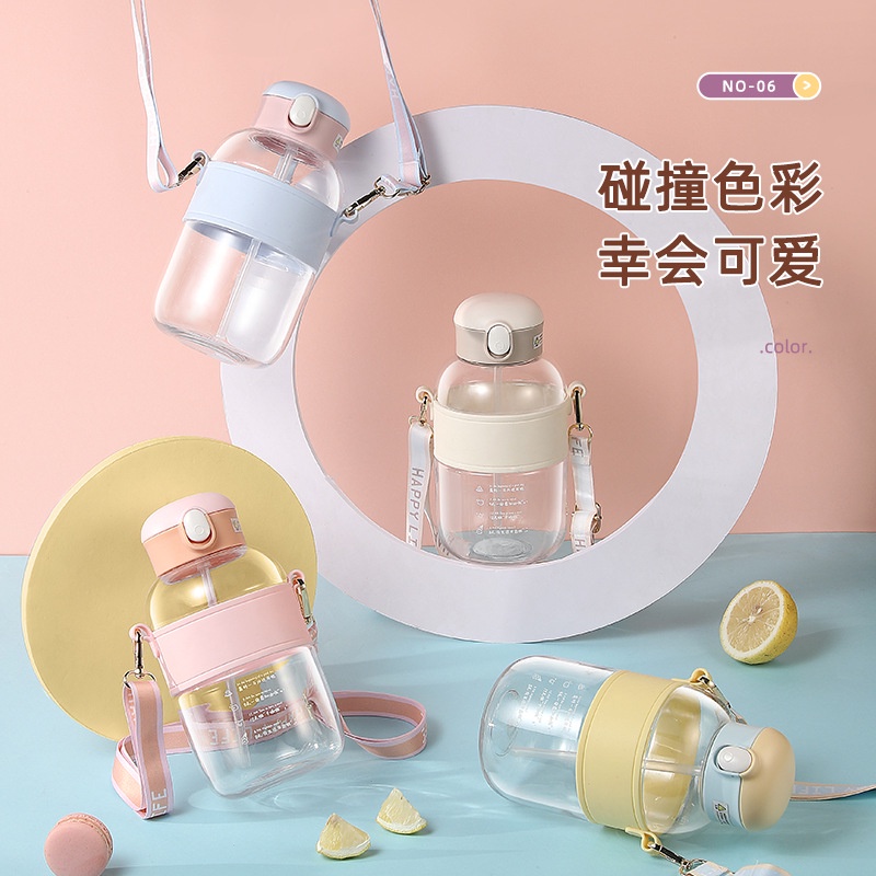 Bình Nước 1.2L Có Ống Hút Nhựa Cao Cấp Kèm Dây Đeo Tiện Lợi