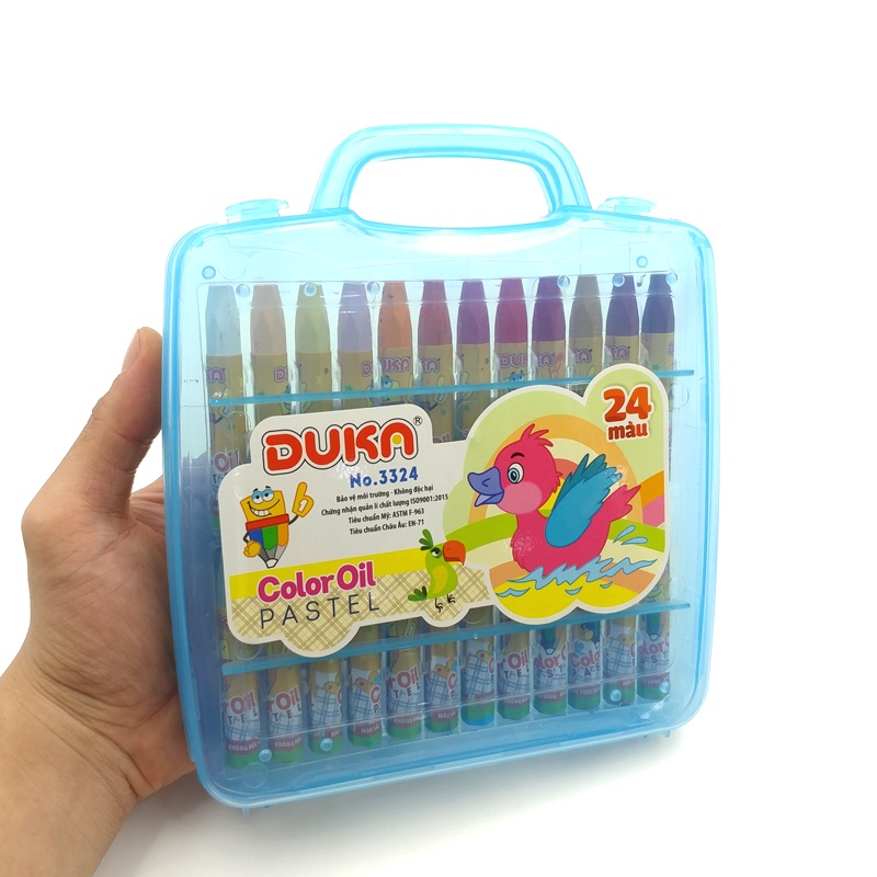 Bút Sáp Dầu 24 Màu Duka No.3324 - Hộp Nhựa Màu Xanh