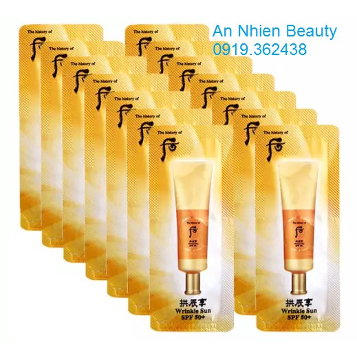 Combo 10 gói kem chống nắng cải thiện nếp nhăn Whoo Jin Hae Yoon Wrinkle Sun Cream SPF50+ 1ml x 20