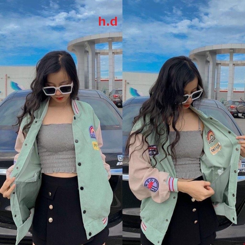 Áo khoác Bomber Cầu vồng Deep cúc bấm nam nữ🍀Jacket Unisex 🌸Chất nhung tăm🍀 Form <55kg