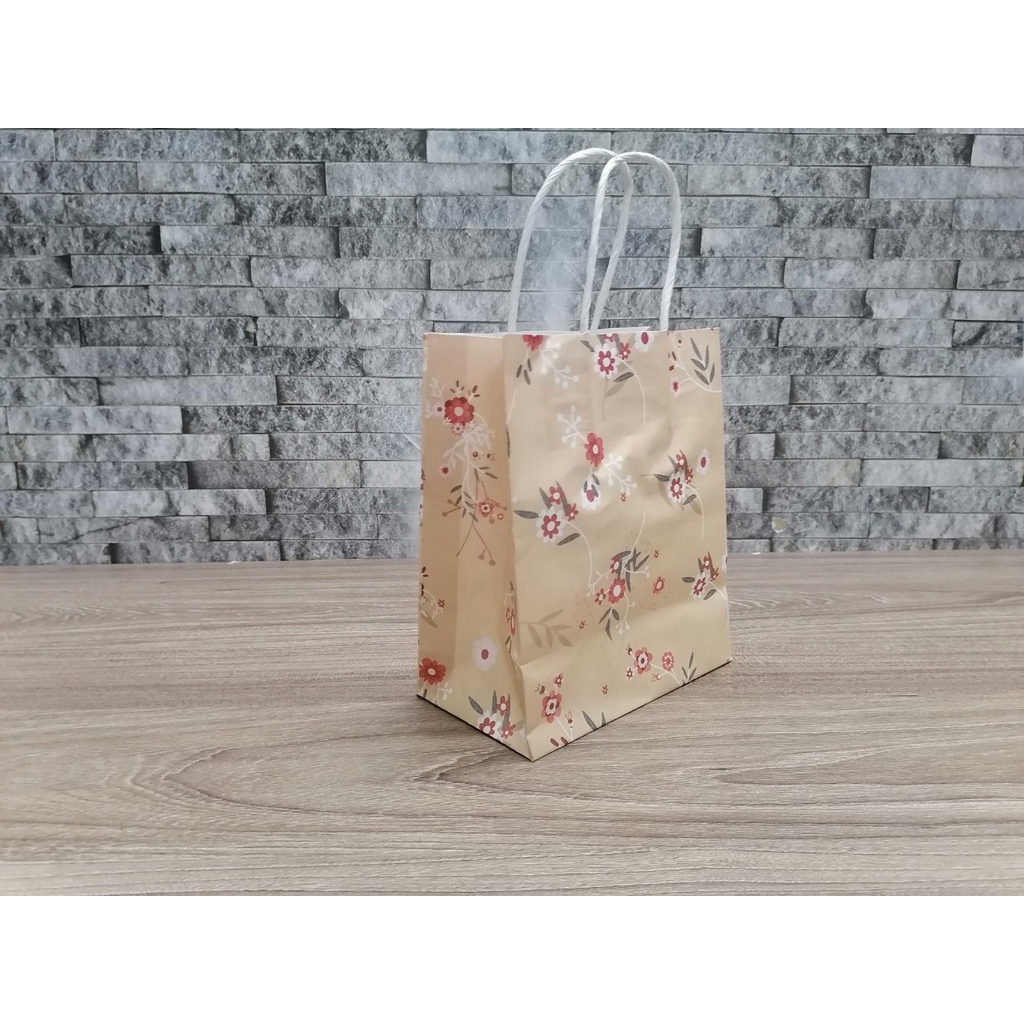[10 cái] Túi giấy Vintage Kraft hoa văn nhiều màu (19x16x9)cm