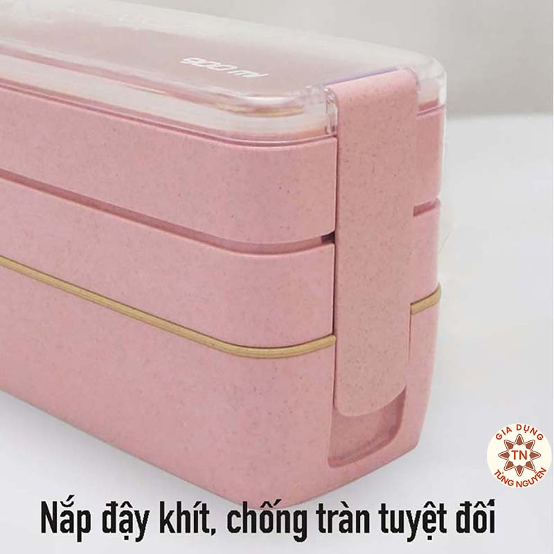 Hộp cơm lúa mạch 3 tầng siêu đẹp - hộp cơm văn phòng nhỏ gọn - nhiều màu dễ thương