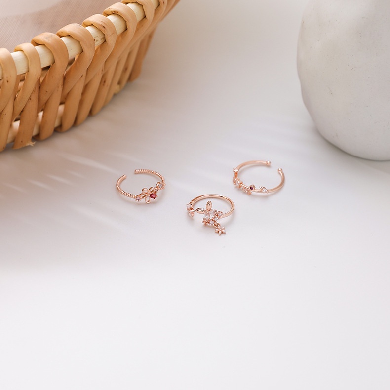 Nhẫn Hở Hình Hoa Nhỏ Đính Đá Zircon Phong Cách Hàn Quốc Mới Có Thể Điều Chỉnh