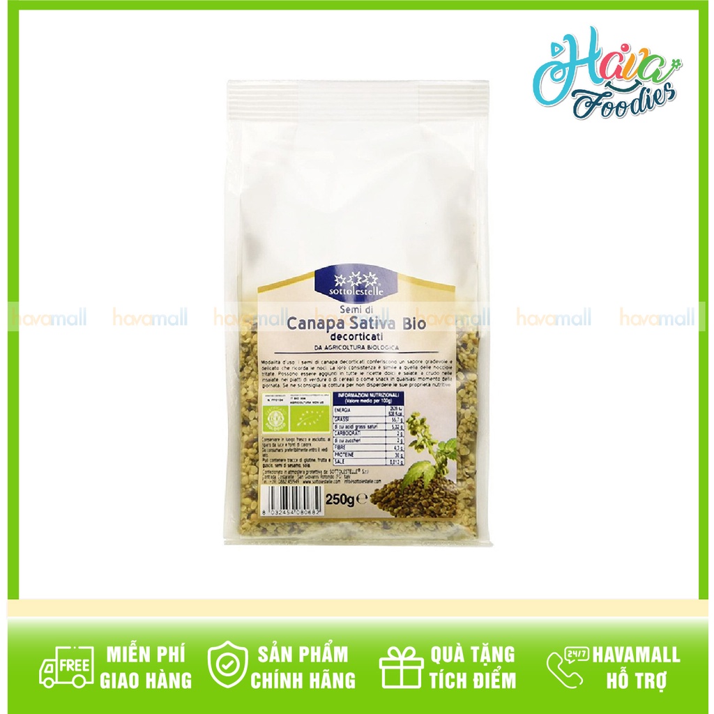 [HÀNG CHÍNH HÃNG] Hạt Gai Dầu Tách Vỏ Hữu Cơ Sottolestelle 250gr - Hemp Hearts