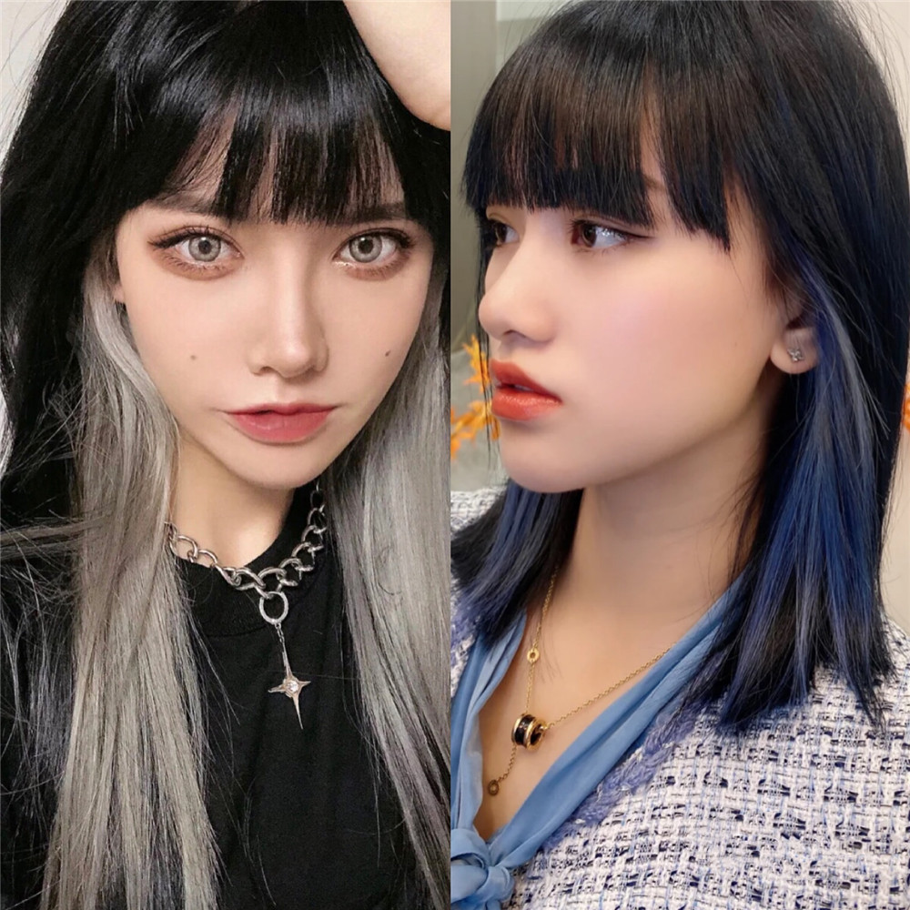 Kẹp tóc giả thẳng màu xám/ vàng/ xanh dương/ đỏ/ hồng