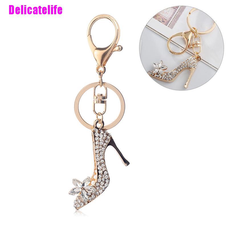 Móc khóa hợp kim hình giày cao gót đính đá pha lê
