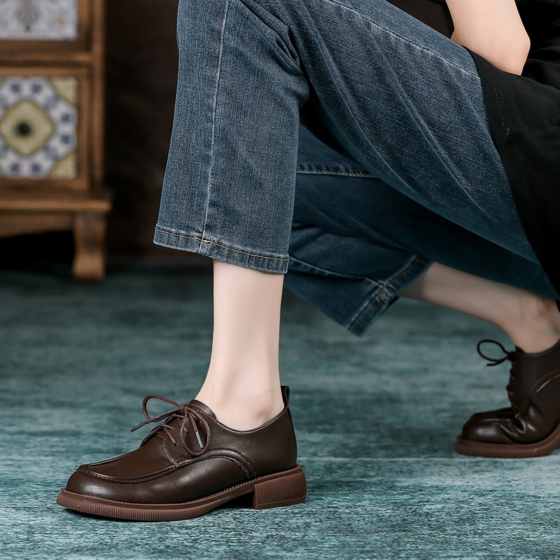 Giày Da oxford Đế Mềm Phong Cách retro Anh Quốc Cho Nữ