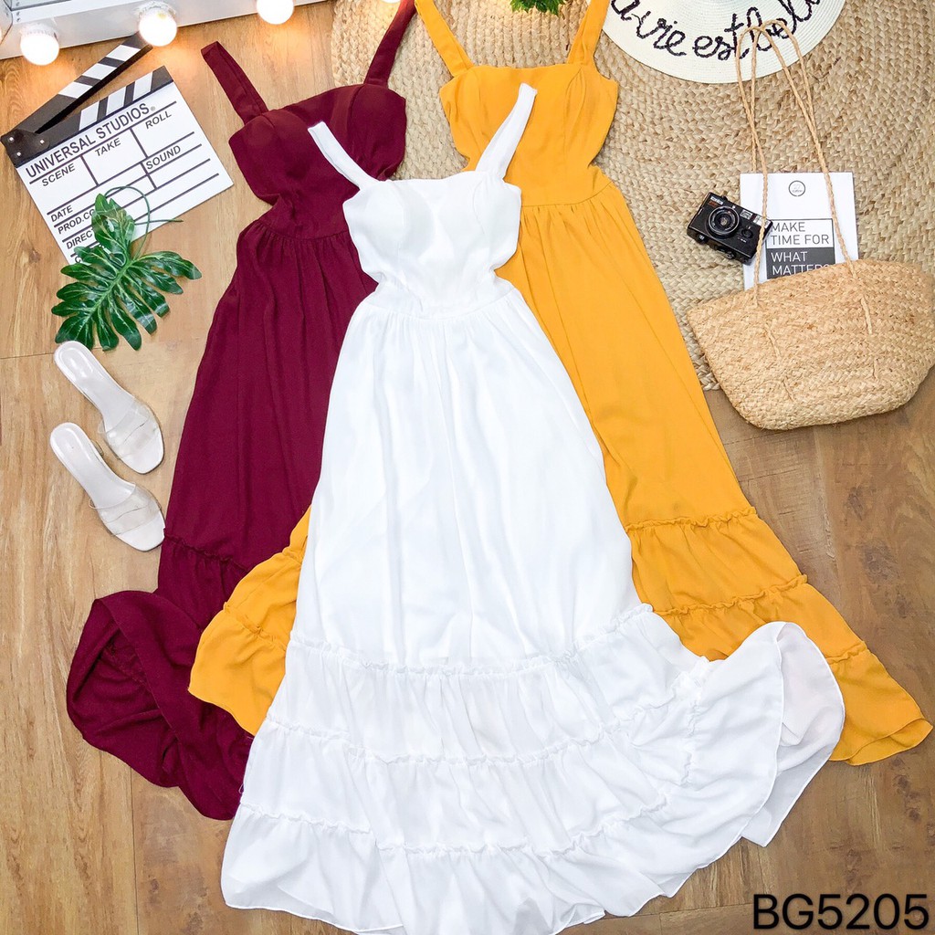 Đầm Maxi hai dây, bo lưng hở eo, đầm đi biển, du lịch, chụp hình VINTAGE STORE | BigBuy360 - bigbuy360.vn