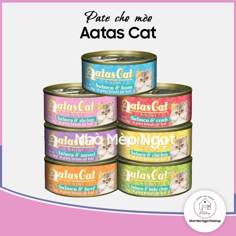 Pate Lon Aatas Cat 80g Thái Lan cho mèo mọi lứa tuổi, vị cá ngừ và topping