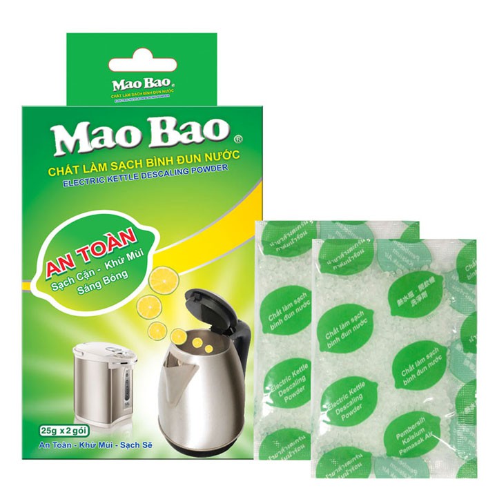 Chất Tẩy Cặn Làm Sạch Bình Đun Nước Mao Bao 25g x 2 gói tẩy cặn canxi, cặn bẩn, khử mùi bình nước, an toàn sức khỏe