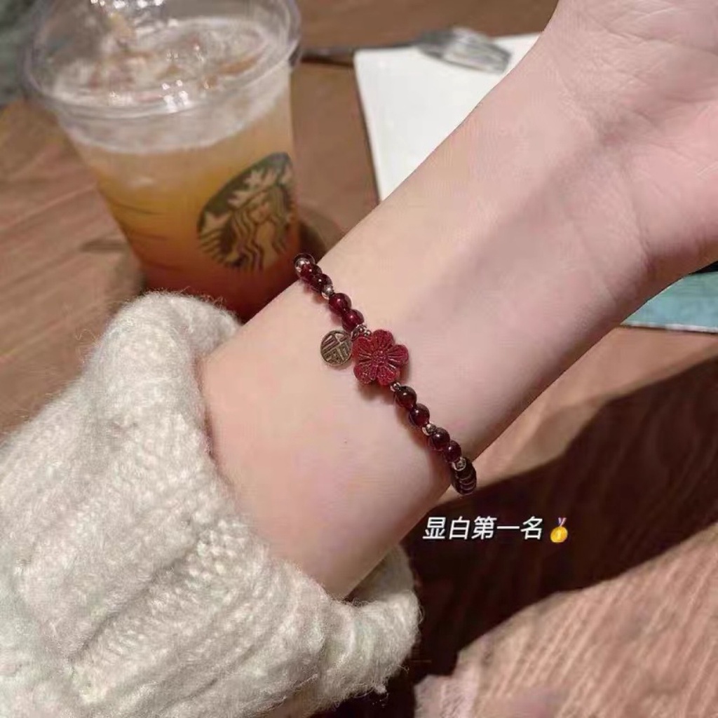 [Hàng Mới Về] Vòng Tay Cặp Đôi Đính Hoa Đỏ Xinh Xắn