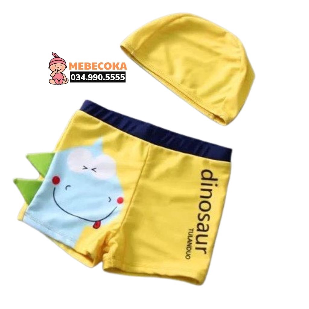 Đồ bơi trẻ em ,bộ đồ bơi trẻ em quần mũ chất liệu LYCRA Hàn cao cấp cho bé trai, hoạ tiết khủng long xanh