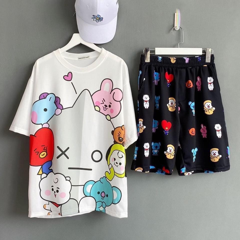 Sét bộ unisex form rộng áo tay lỡ in hình thú nhồi bông ngộ nghĩnh TTML0039