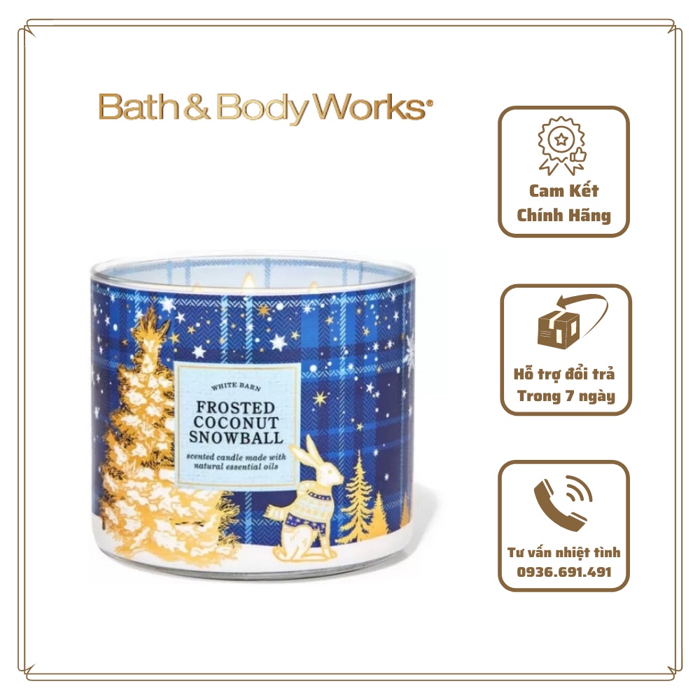 < BBW USA > Nến thơm Bath & Body Works FROSTED COCONUT SNOWBALL 3 bấc 411g