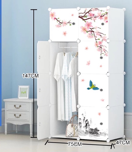 TỦ NHỰA LẮP GHÉP 8 Ô SIZE SÂU 47cm. Tặng kèm móc treo đồ.