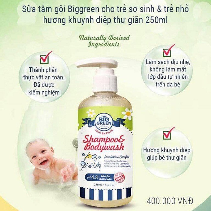 Sữa tắm gội Biggreen cho trẻ sơ sinh &amp; trẻ nhỏ hương khuynh diệp thư giãn 250ml_BG27