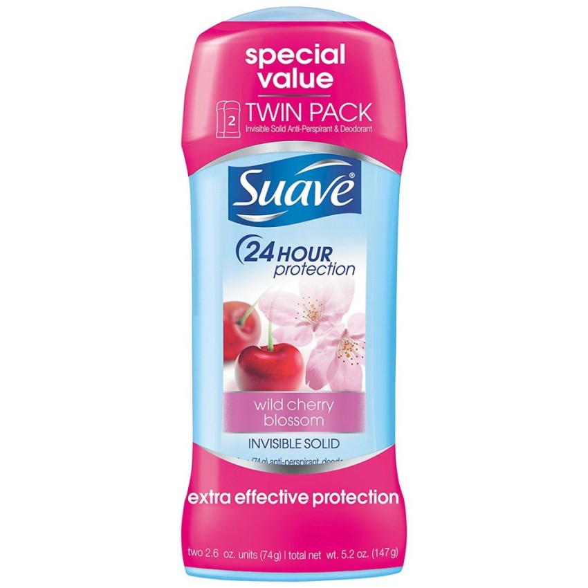 Bộ 2 lăn khử mùi dạng sáp nữ Suave Antiperspirant Deodorant Wild Cherry Blossom 74gx2 (Mỹ)